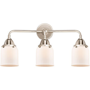 Nouveau 2 Small Bell 3 Light 23 inch Polished Nickel Bath Vanity Light Wall Light in Matte White Glass