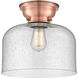 Aditi X-Large Bell LED 12 inch Antique Copper Flush Mount Ceiling Light in Seedy Glass, Aditi