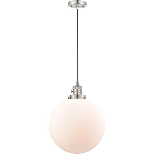 Franklin Restoration Beacon LED 12 inch Polished Nickel Mini Pendant Ceiling Light in Matte White Glass
