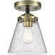 Nouveau Small Cone LED 6 inch Black Antique Brass Semi-Flush Mount Ceiling Light in Seedy Glass, Nouveau