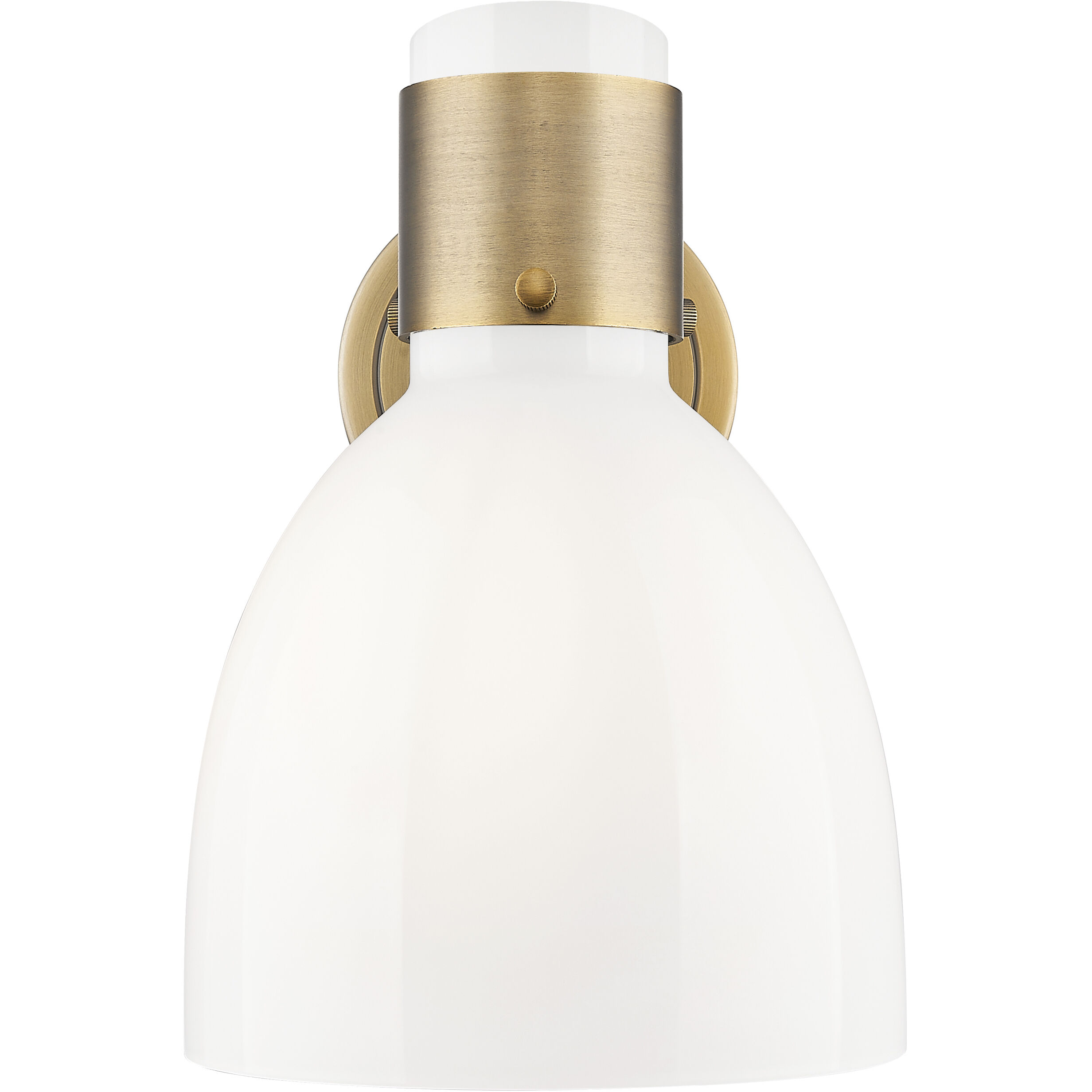 Lawton Bell Sconce Wall Light in Brushed Brass, Gloss White Glass