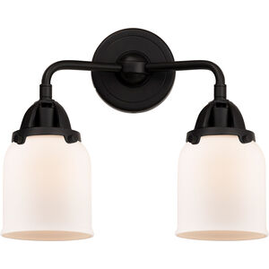 Nouveau 2 Small Bell 2 Light 13 inch Matte Black Bath Vanity Light Wall Light in Matte White Glass