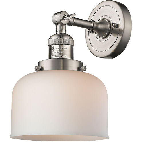 Franklin Restoration Large Bell 1 Light 8 inch Brushed Satin Nickel Sconce Wall Light in Matte White Glass, Franklin Restoration