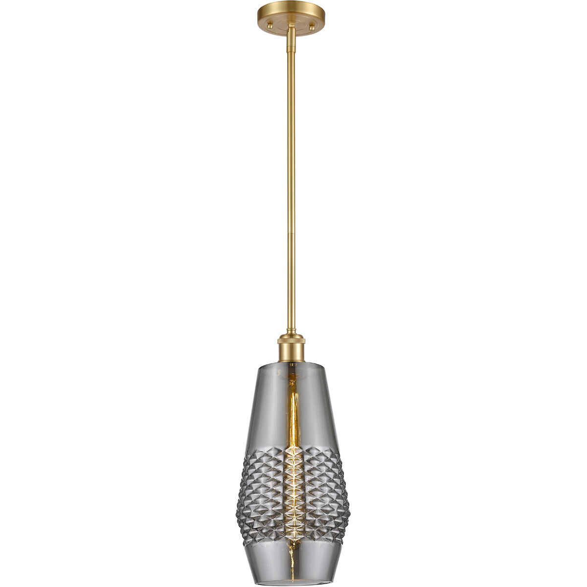 Ballston Windham LED 7 inch Satin Gold Mini Pendant Ceiling Light in Plated Smoke Glass