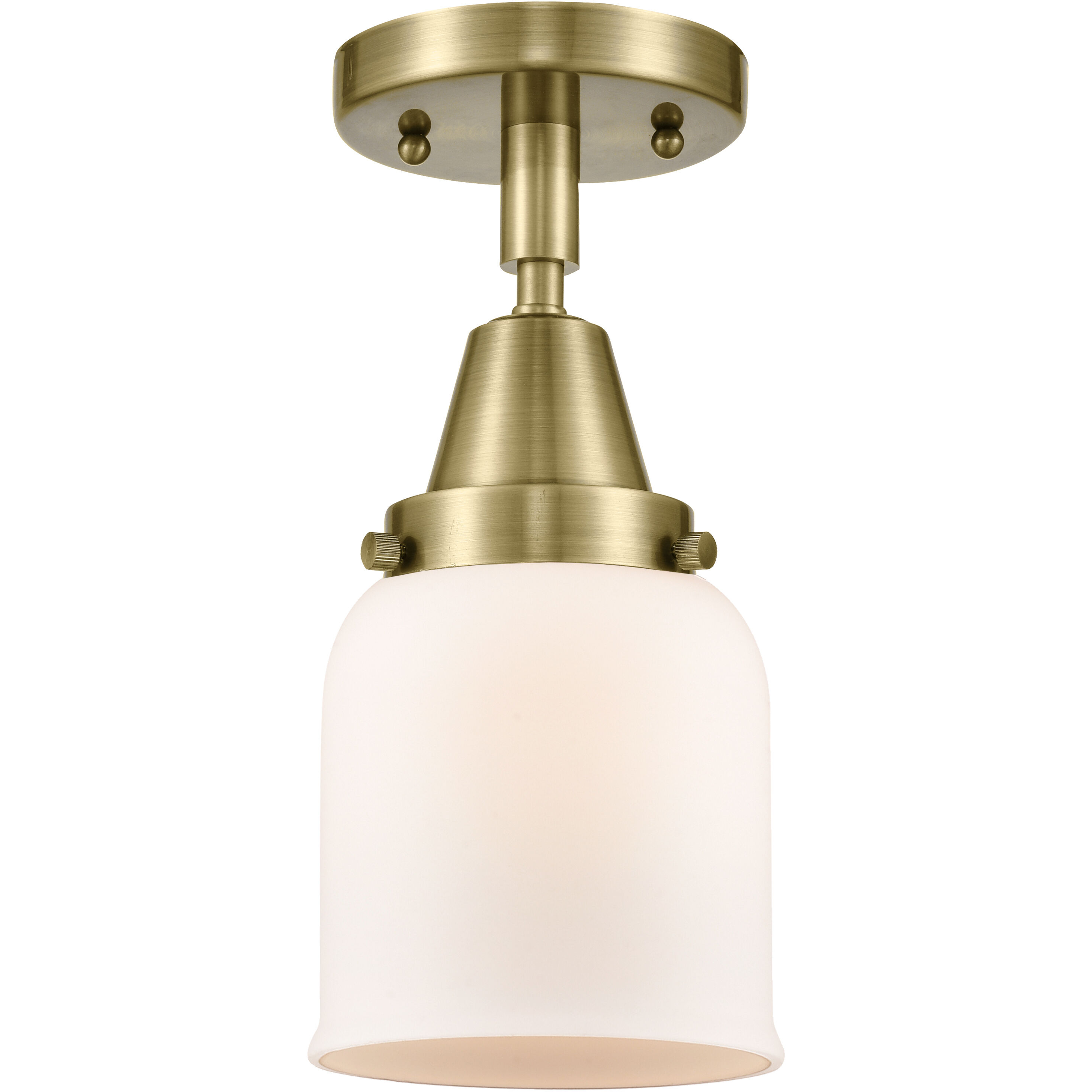Franklin Restoration Small Bell LED 5 inch Antique Brass Flush Mount Ceiling Light in Matte White Glass