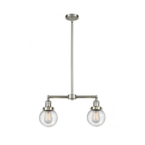 Franklin Restoration Beacon 2 Light 23 inch Brushed Satin Nickel Chandelier Ceiling Light in Seedy Glass, Franklin Restoration