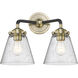 Nouveau Small Cone 2 Light 14 inch Oil Rubbed Bronze Bath Vanity Light Wall Light in Seedy Glass, Nouveau