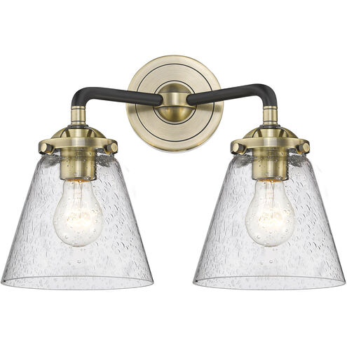 Nouveau Small Cone 2 Light 14 inch Oil Rubbed Bronze Bath Vanity Light Wall Light in Seedy Glass, Nouveau