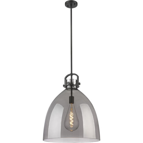 Newton Bell 1 Light 18 inch Matte Black Pendant Ceiling Light in Plated Smoke Glass
