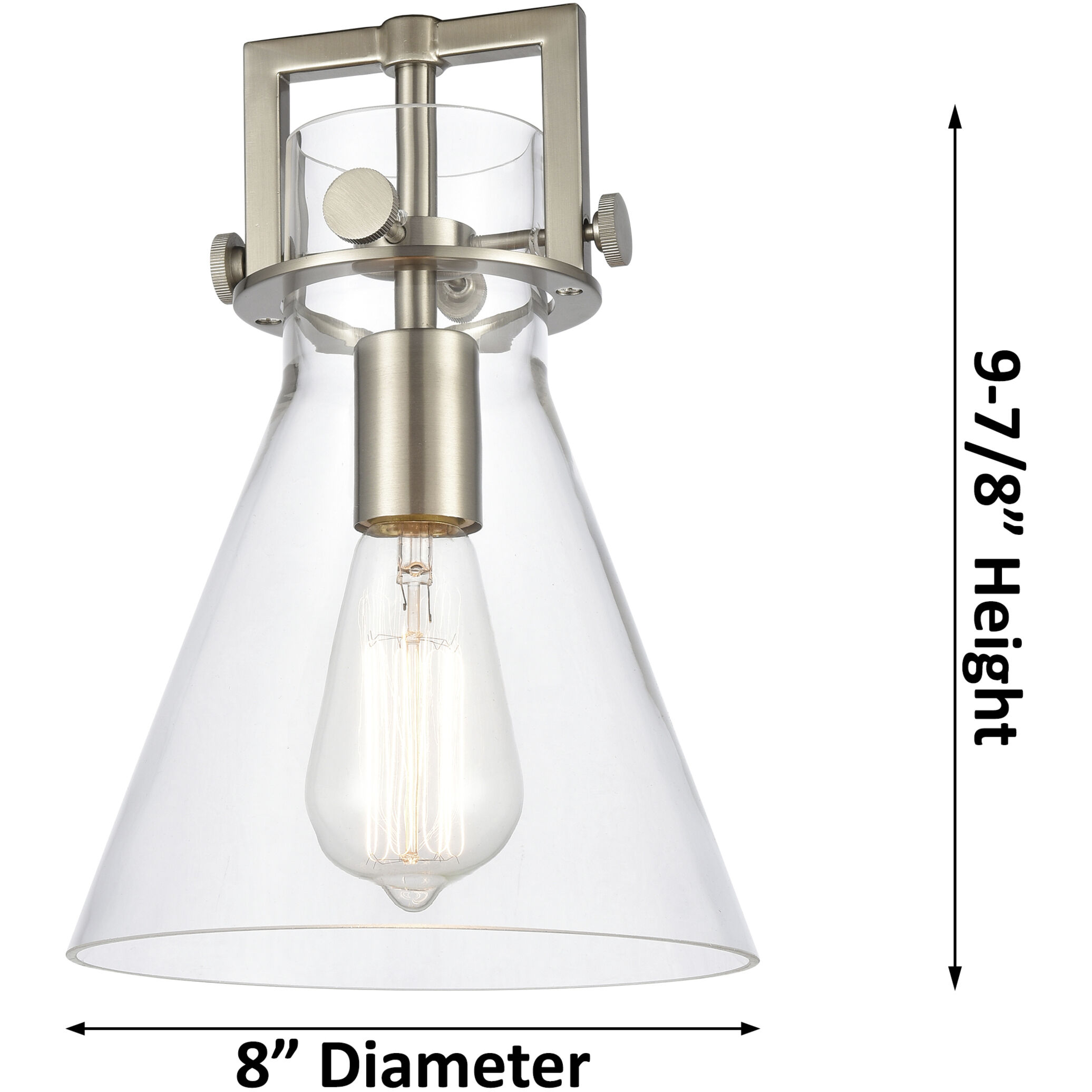 Newton Cone 1 Light 8 inch Polished Nickel Flush Mount Ceiling Light in Light Smoke Glass
