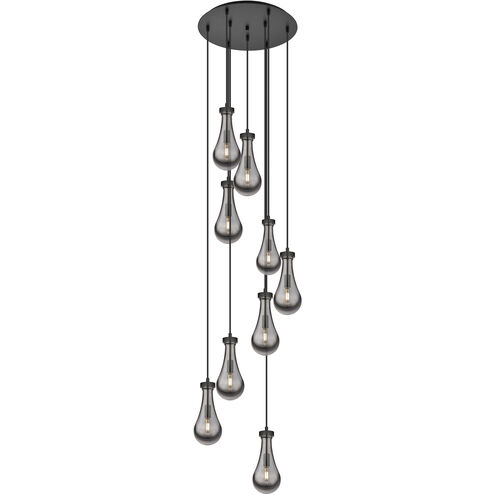 Owego 9 Light 19.25 inch Matte Black Multi Pendant Ceiling Light in Light Smoke Glass