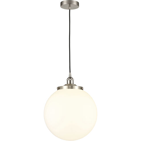 Beacon 1 Light 13.75 inch Brushed Satin Nickel Mini Pendant Ceiling Light in Matte White Glass