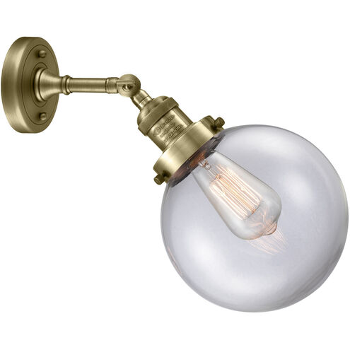 Franklin Restoration Large Beacon LED 8 inch Antique Brass Sconce Wall Light in Clear Glass, Franklin Restoration