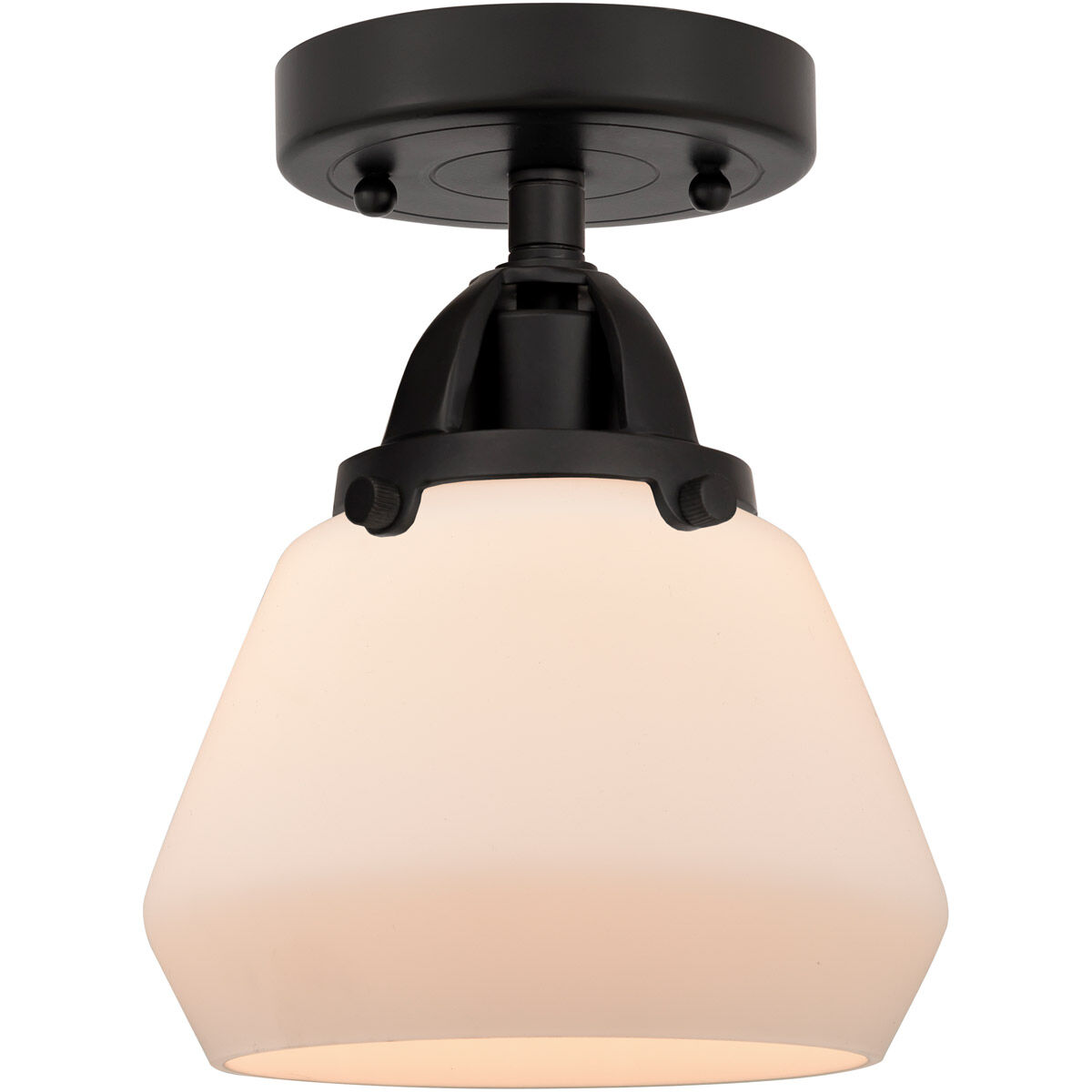 Nouveau 2 Fulton 1 Light 7 inch Matte Black Semi-Flush Mount Ceiling Light in Matte White Glass