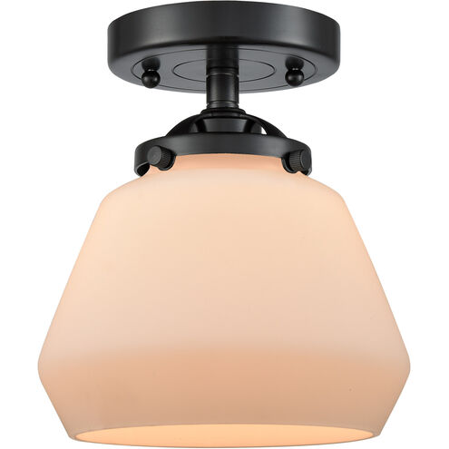 Nouveau Fulton 1 Light 7 inch Oil Rubbed Bronze Semi-Flush Mount Ceiling Light in Matte White Glass, Nouveau