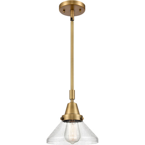 Franklin Restoration Caden LED 8 inch Brushed Brass Mini Pendant Ceiling Light in Seedy Glass