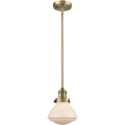 Franklin Restoration Olean LED 6.75 inch Brushed Brass Mini Pendant Ceiling Light in Matte White, Franklin Restoration