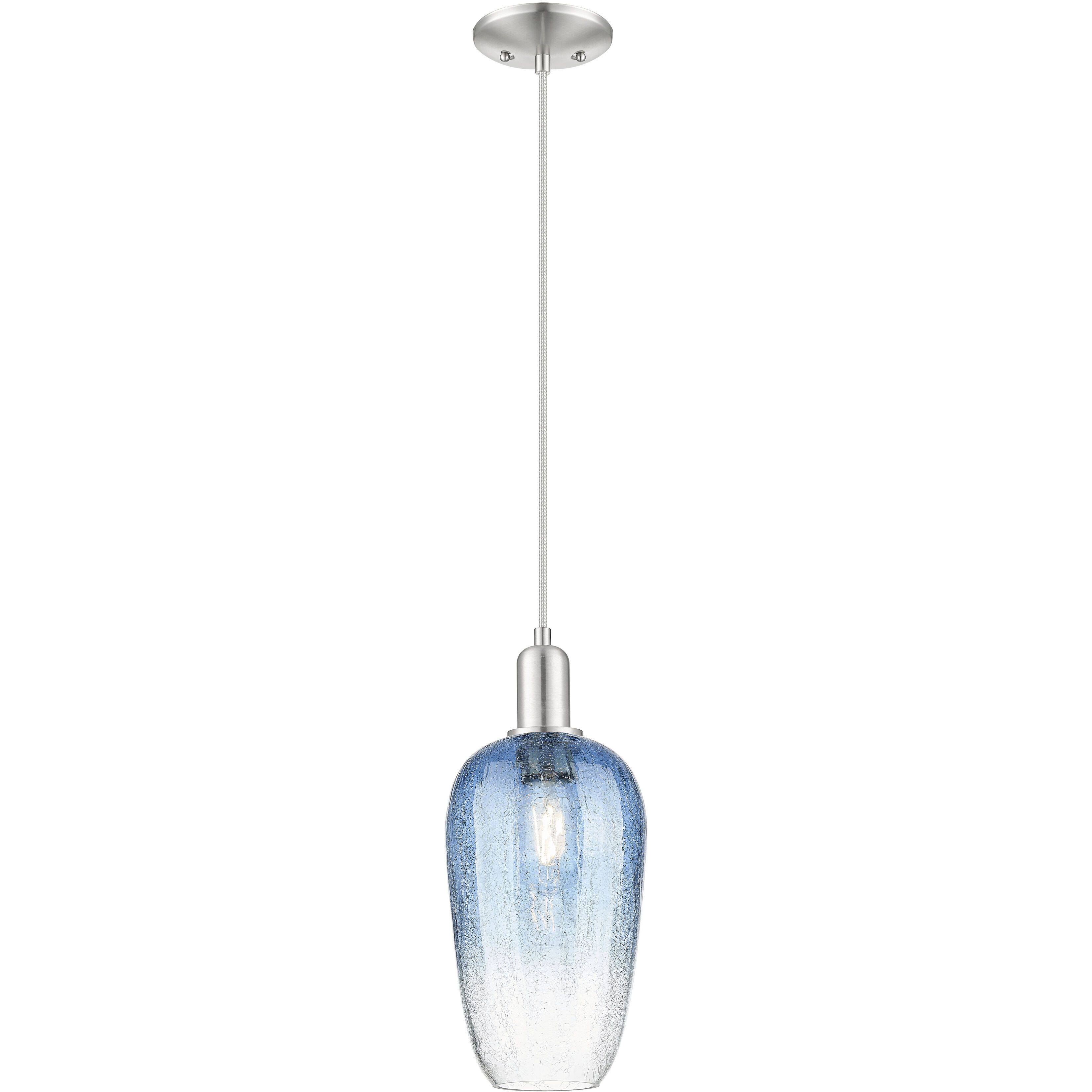 Downtown Urban Brookhaven Flute 1 Light 7 inch Brushed Satin Nickel Mini Pendant Ceiling Light in Sapphire Blue Glass
