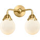 Nouveau 2 Beacon LED 14 inch Satin Gold Bath Vanity Light Wall Light in Matte White Glass