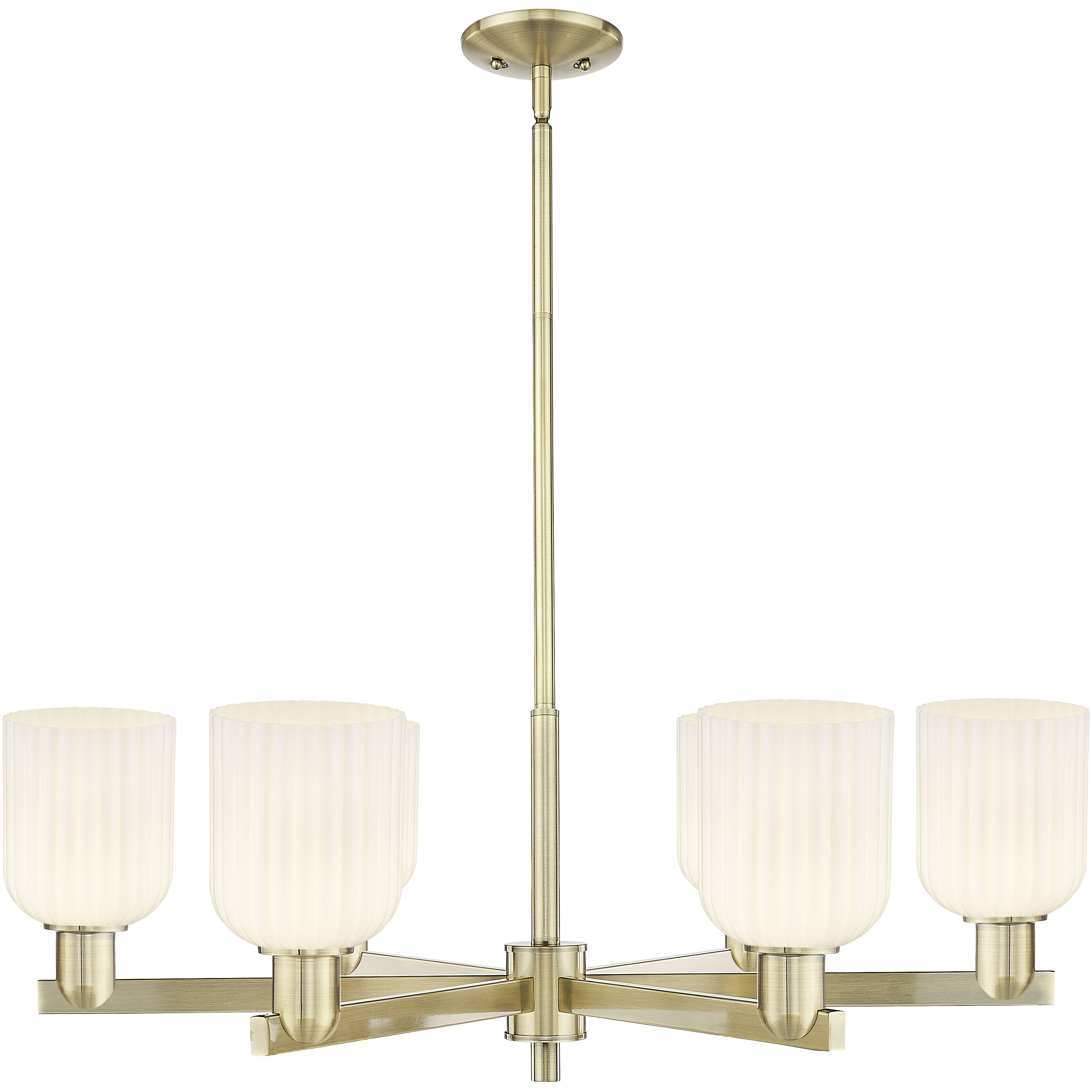 Bridal Veil 6 Light 34.75 inch Antique Brass Chandelier Ceiling Light in Gloss White Glass
