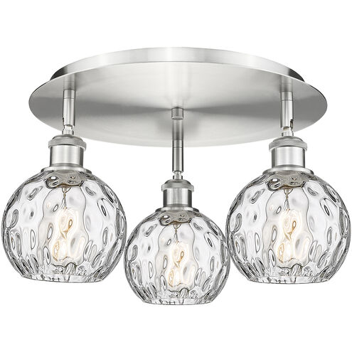 Athens Water Glass 3 Light 17.63 inch Satin Nickel Flush Mount Ceiling Light