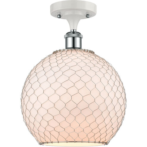 Ballston Large Farmhouse Chicken Wire LED 10 inch White and Polished Chrome Semi-Flush Mount Ceiling Light, Ballston