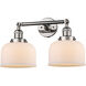 Franklin Restoration Large Bell 2 Light 8 inch Polished Nickel Bath Vanity Light Wall Light in Matte White Glass, Franklin Restoration