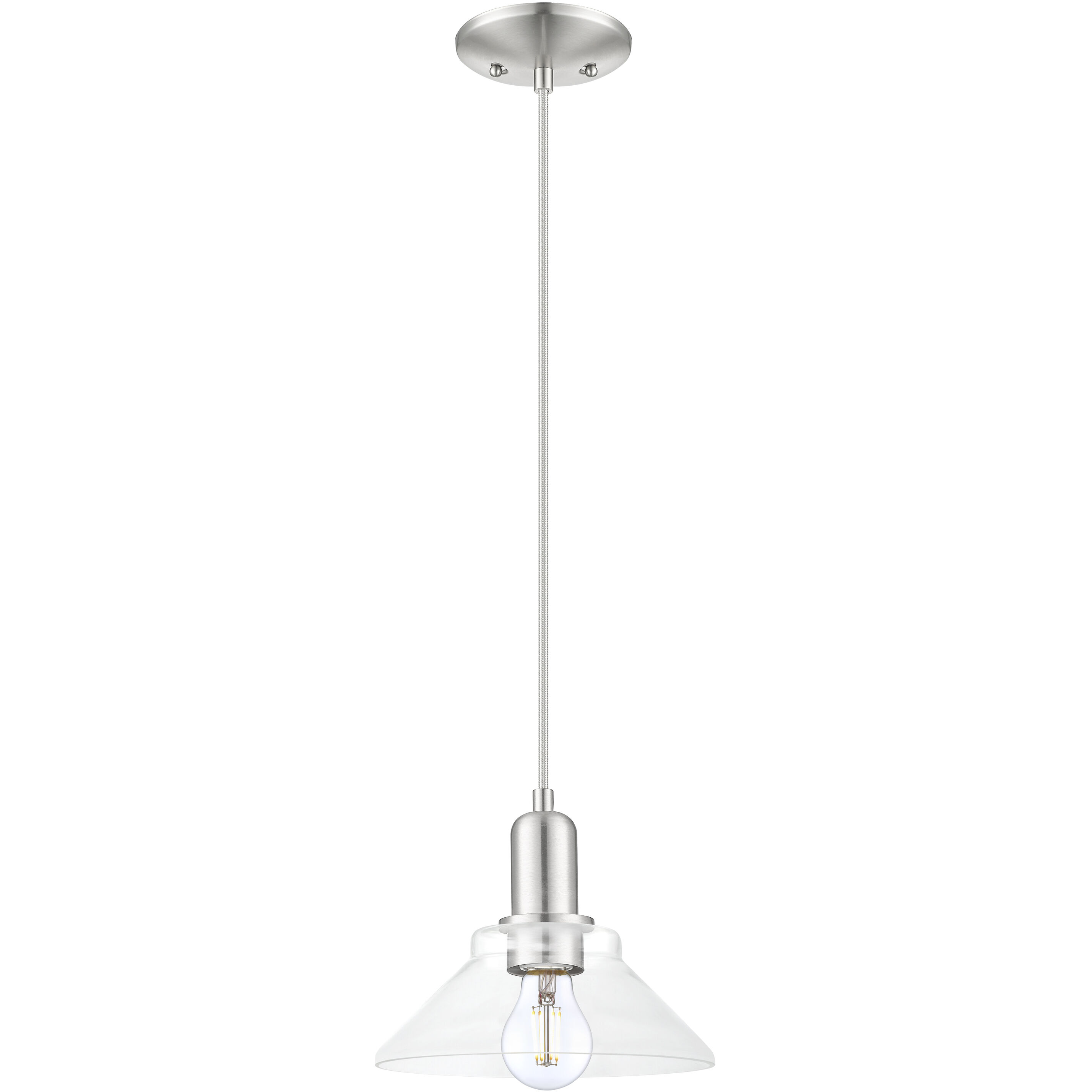 Arcadia Orwell 1 Light 8.38 inch Brushed Satin Nickel Mini Pendant Ceiling Light in Clear
