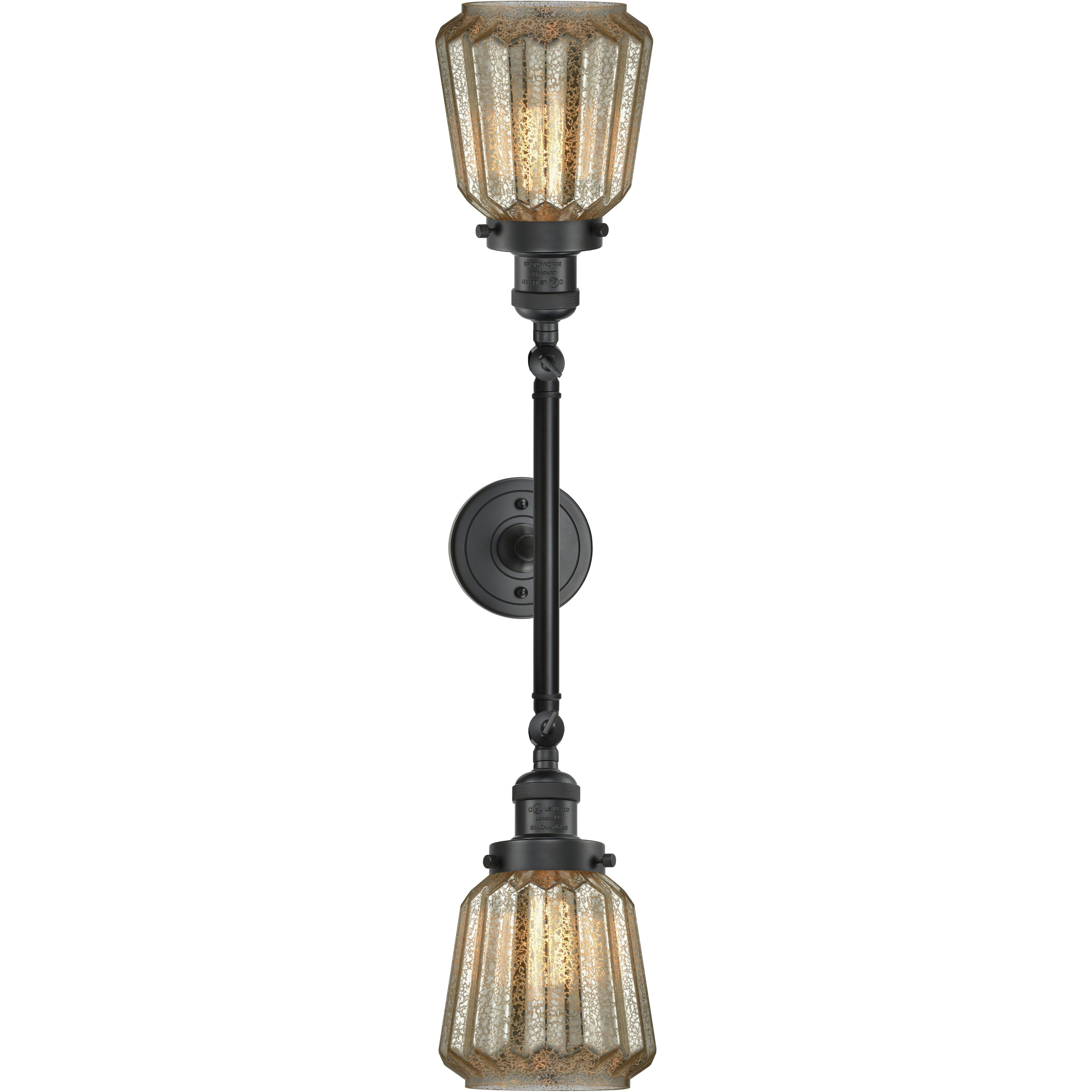 Franklin Restoration Chatham 2 Light 16 inch Matte Black Bath Vanity Light Wall Light in Mercury Glass, Franklin Restoration
