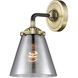 Nouveau Small Cone 1 Light 6 inch Black Antique Brass Sconce Wall Light in Plated Smoke Glass, Nouveau