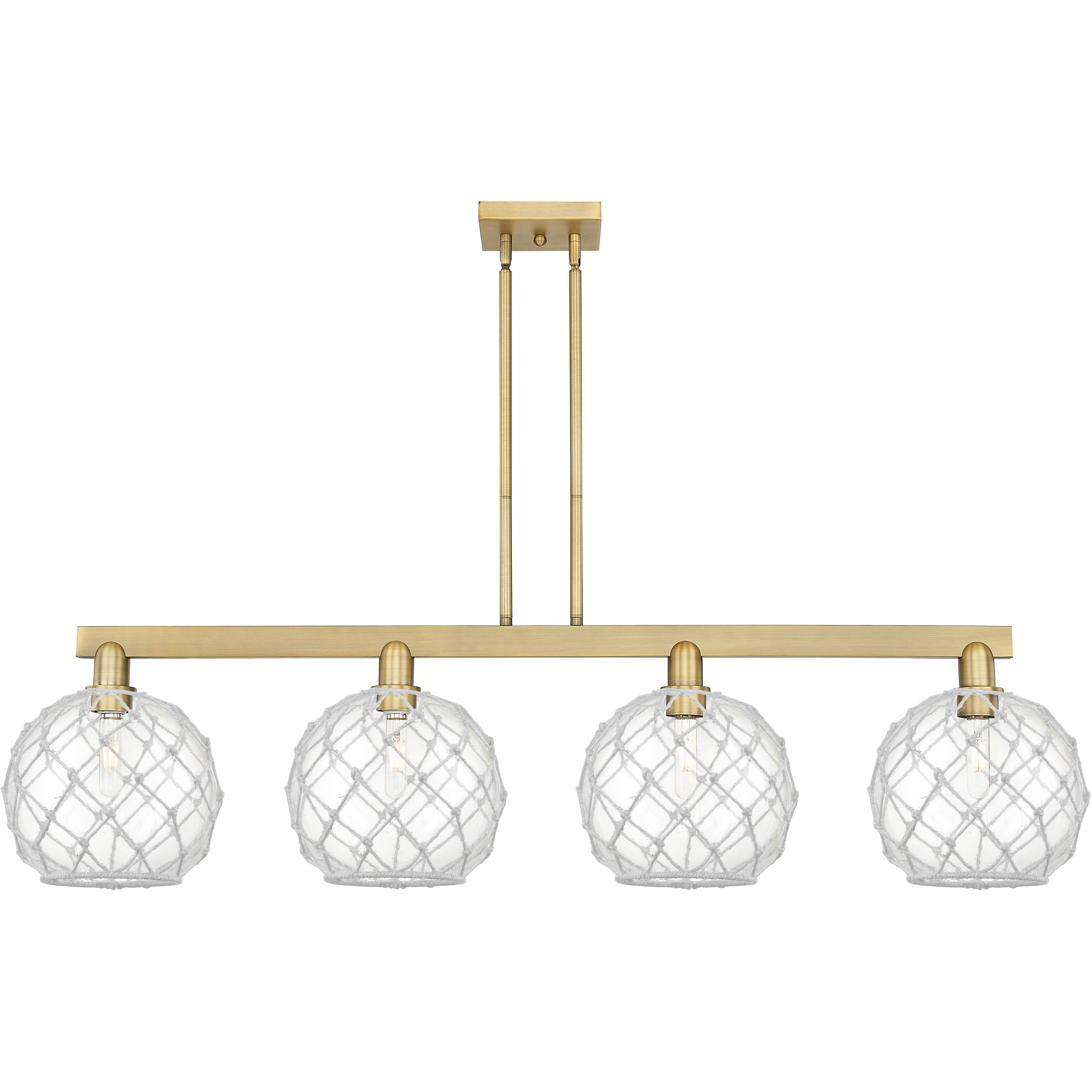 Arcadia Farmhouse Rope Island Light Ceiling Light in Brushed Brass, Clear Glass with White Rope