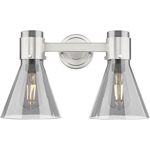 Lawton Cone 2 Light 15.5 inch Satin Nickel Bath Vanity Light Wall Light in Light Smoke Glass