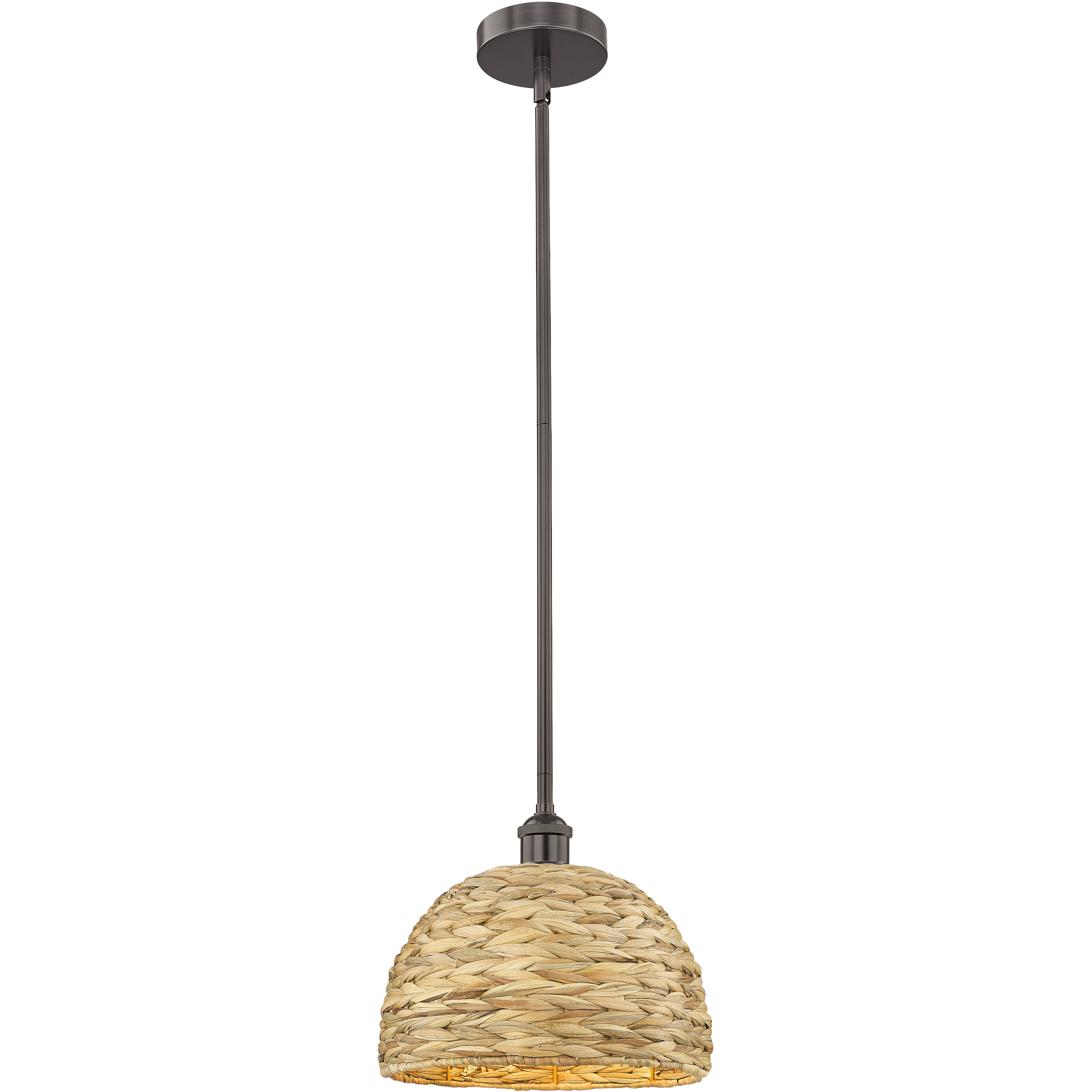 Edison Woven Rattan 1 Light 12 inch Oil Rubbed Bronze Mini Pendant Ceiling Light