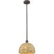 Edison Woven Rattan 1 Light 12 inch Oil Rubbed Bronze Mini Pendant Ceiling Light