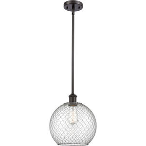 Ballston Large Farmhouse Chicken Wire LED 10 inch Oil Rubbed Bronze Pendant Ceiling Light in Clear Glass with Nickel Wire, Ballston