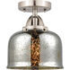 Nouveau 2 Large Bell LED 8 inch Brushed Satin Nickel Semi-Flush Mount Ceiling Light in Silver Plated Mercury Glass