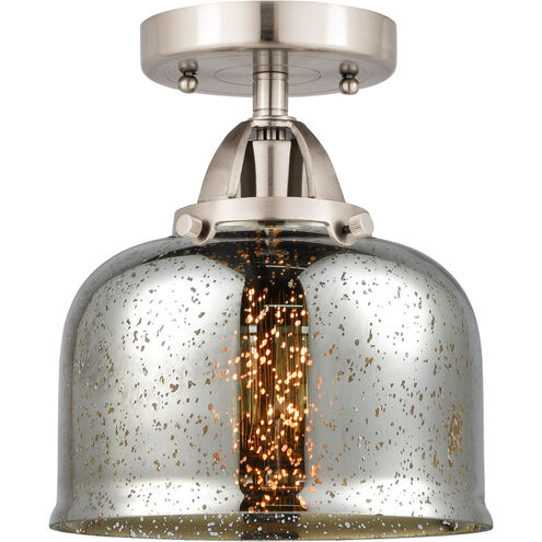 Nouveau 2 Large Bell LED 8 inch Brushed Satin Nickel Semi-Flush Mount Ceiling Light in Silver Plated Mercury Glass
