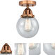Nouveau 2 Beacon 1 Light 6 inch Antique Copper Semi-Flush Mount Ceiling Light in Seedy Glass