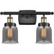 Ballston Small Bell 2 Light 16 inch Black Antique Brass Bath Vanity Light Wall Light in Plated Smoke Glass