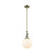 Franklin Restoration Large Beacon LED 8 inch Antique Brass Mini Pendant Ceiling Light in Cased Matte White Glass, Franklin Restoration