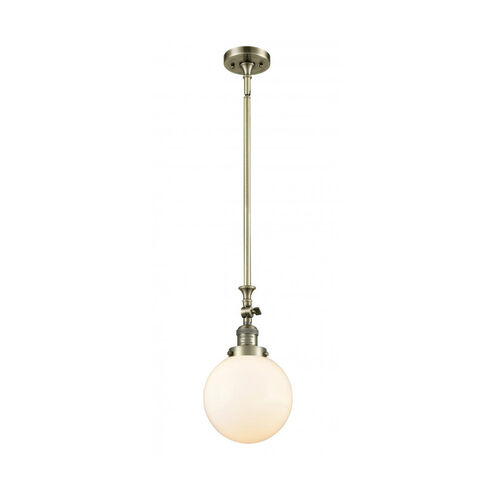 Franklin Restoration Large Beacon LED 8 inch Antique Brass Mini Pendant Ceiling Light in Cased Matte White Glass, Franklin Restoration
