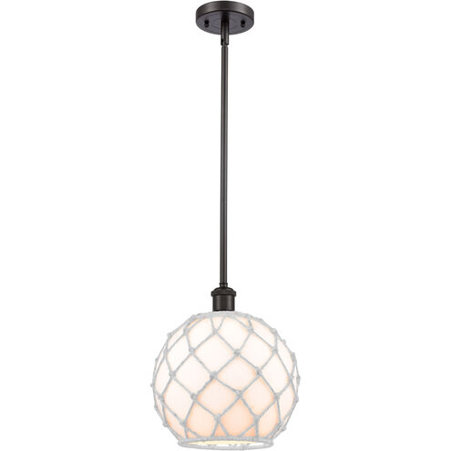 Ballston Large Farmhouse Rope 1 Light 10 inch Oil Rubbed Bronze Pendant Ceiling Light in White Glass with White Rope, Ballston