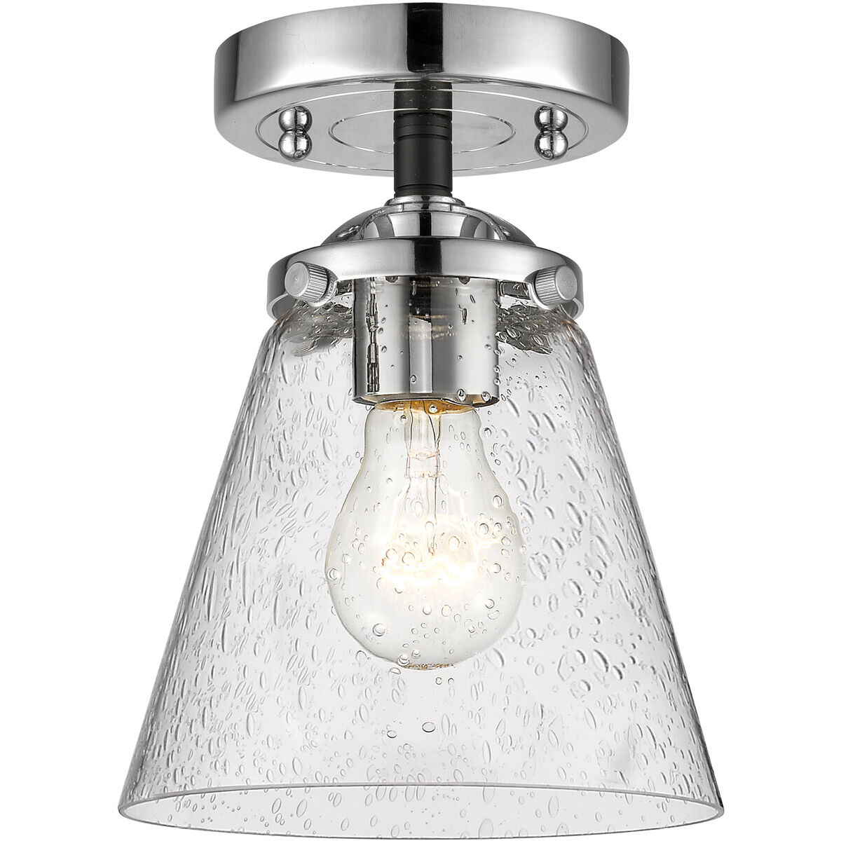 Nouveau Small Cone LED 6 inch Black Polished Nickel Semi-Flush Mount Ceiling Light in Seedy Glass, Nouveau