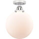 Nouveau 2 Beacon 1 Light 10 inch Polished Chrome Semi-Flush Mount Ceiling Light in Matte White Glass