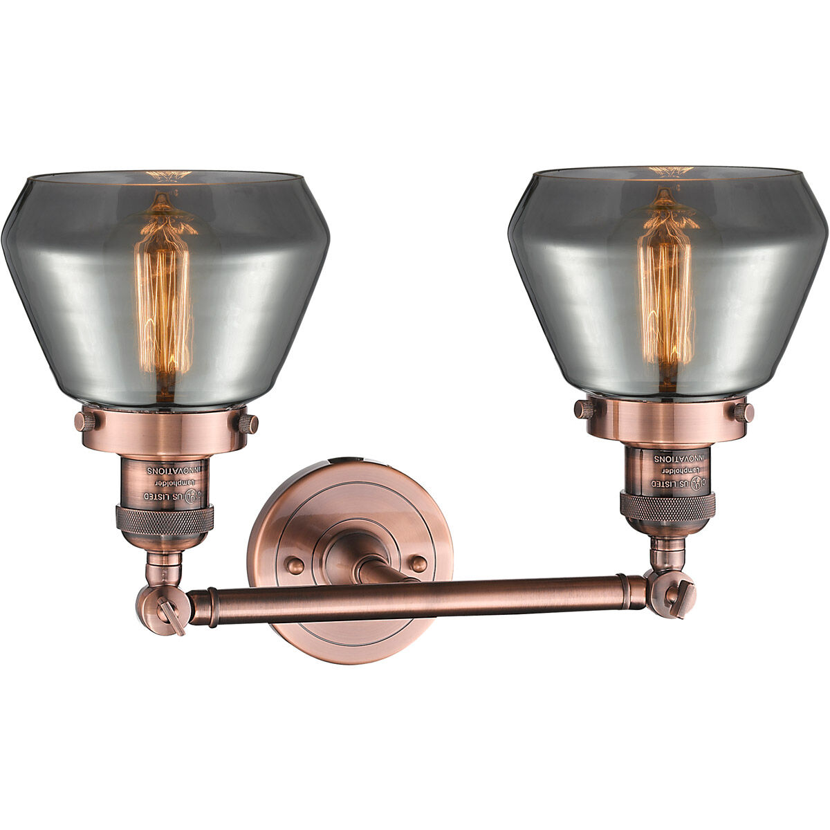 Franklin Restoration Fulton 2 Light 17 inch Antique Copper Bath Vanity Light Wall Light in Plated Smoke Glass, Franklin Restoration