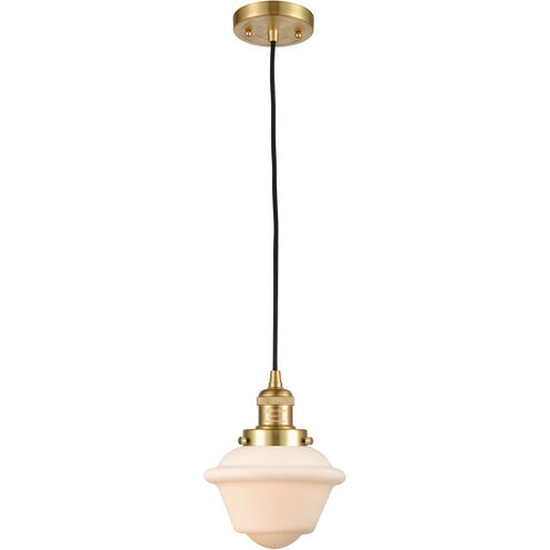 Franklin Restoration Small Oxford LED 7.5 inch Satin Gold Mini Pendant Ceiling Light in Matte White Glass, Franklin Restoration