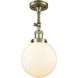 Franklin Restoration Large Beacon 1 Light 8 inch Antique Brass Semi-Flush Mount Ceiling Light in Cased Matte White Glass, Franklin Restoration