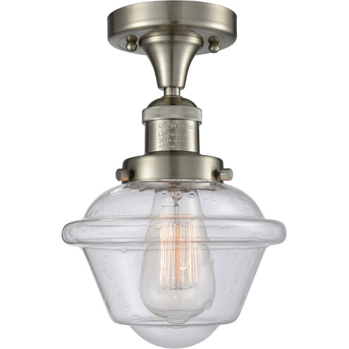 Franklin Restoration Small Oxford LED 7.5 inch Brushed Satin Nickel Semi-Flush Mount Ceiling Light in Seedy Glass, Franklin Restoration