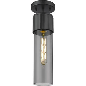 Bolivar 1 Light 4 inch Matte Black Flush Mount Ceiling Light in Plated Smoke Glass