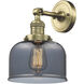 Franklin Restoration Large Bell 1 Light 8 inch Antique Brass Semi-Flush Mount Ceiling Light in Light Smoke Glass, Franklin Restoration
